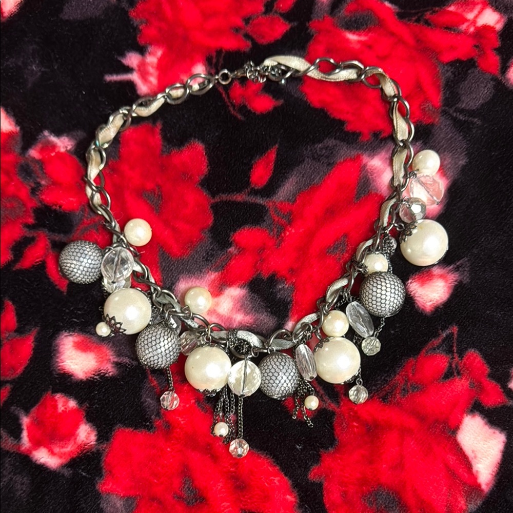 CATO Silver and Pearl Charm Necklace